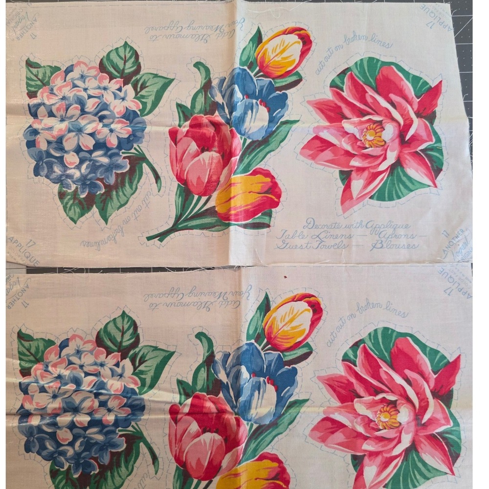 Vogart Original Applique Fabric Floral Multi-color Vintage 2 Panels